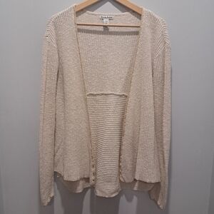 Alexandra Bartlett Linen Cotton Cream Open-Front Cottagecore Cardigan Womens Med